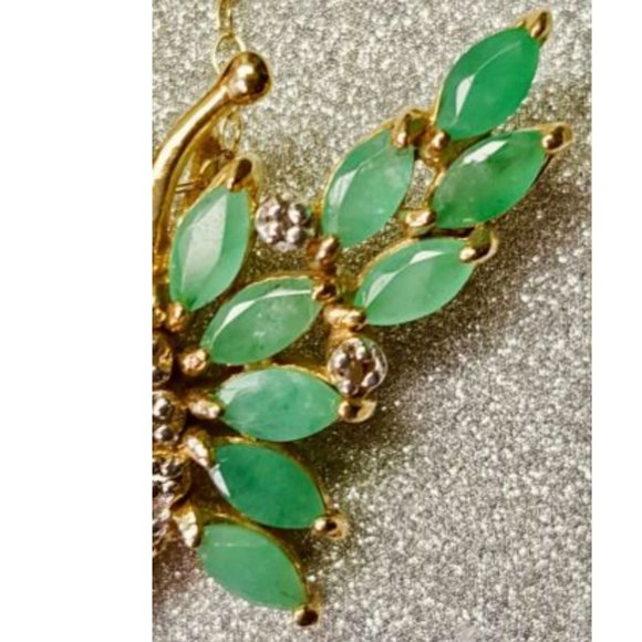 Diamond & 3.0 CTW Emerald Butterfly Necklace - Picture 9 of 10